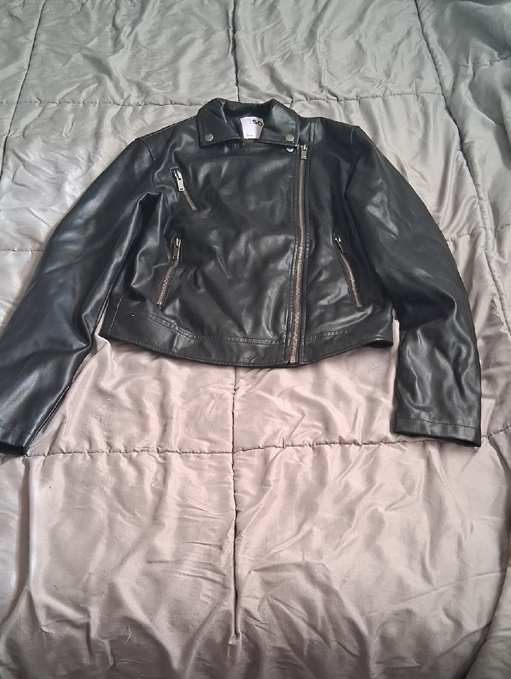 SO Women's Black Faux Leather Asymmetric Zip Jacket